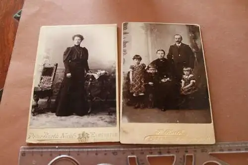 zwei alte Kabinettfotos - Portrait Frau und Familie - Elberfeld 1880-1900