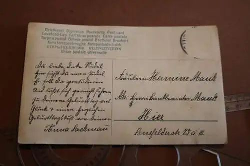 tolle alte Künstlerkarte ? Mädchen mit Hund - Geburtstagsgruss 1910-15 ?