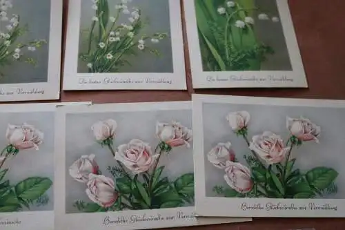 sechs tolle alte Künstlerkarten - Meissner & Buch Rosen und Maiglöckchen