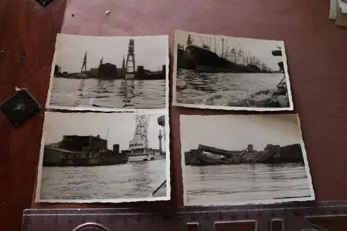 vier alte Fotos - Kran Demag II , Frachter Leverkusen, Hafen, Ort ?? 50-60er