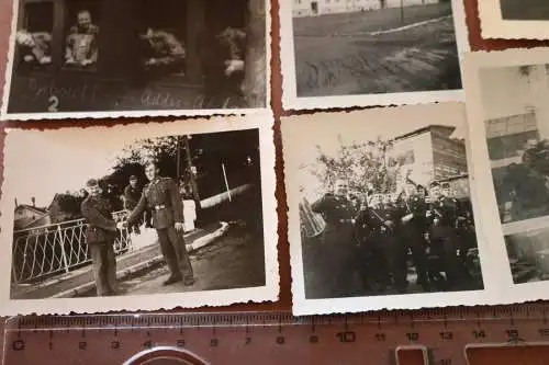 sieben alte Fotos - Soldaten , Kaserne, Waggon usw.