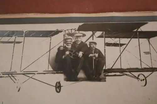 tolles altes großes Foto - Fotomontage - Hafen Schiffe drei Männer mit Flugzeug