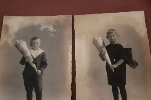 zwei alte Fotos - Jungs mit Schultüten 20er Jahre ?
