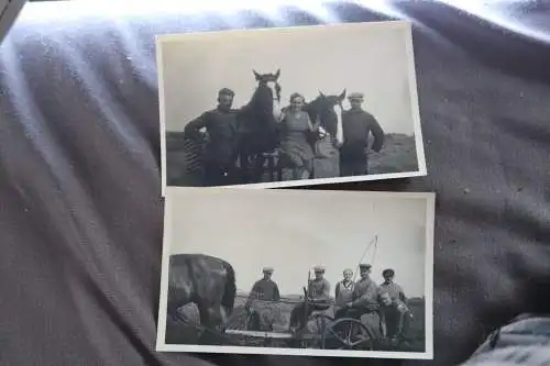 zwei alte Fotos Landarbeiter bei der Arbeit, Pferde - Raum Sottrum- 30er Jahre ?