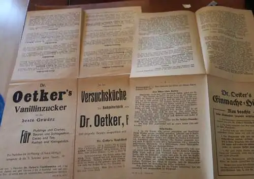 zwei alte Werbeblätter Dr. Oetker mit Rezepte aus Versuchsküche - 20-30er Jahre?
