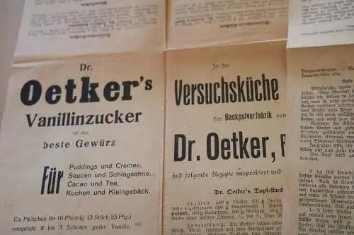 zwei alte Werbeblätter Dr. Oetker mit Rezepte aus Versuchsküche - 20-30er Jahre?