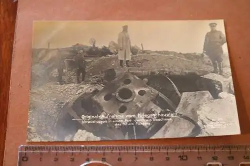 alte Fotokarte- zerstörtes Fort nach einem 42cm Mörser Einschlag