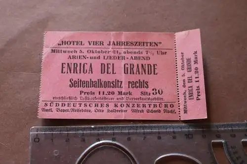 tolle alte Eintrittskarte - Hotel Vier Jahreszeiten - Abend mit Enrica del Grand