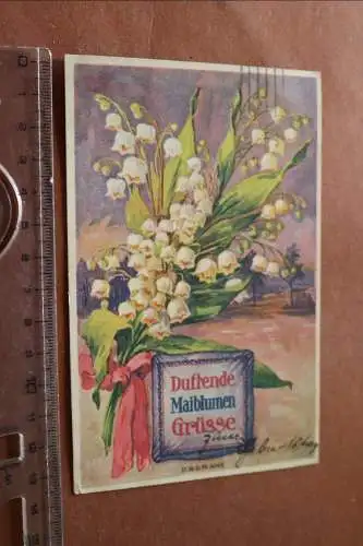 tolle alte  Künstlerkarte - Duftende Maiblumen Grüsse - 1920