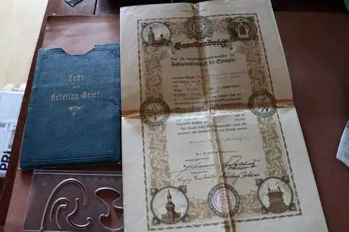 toller alter Gesellenbrief mit Hülle  für einen Spengler - Reichenberg 1926 
