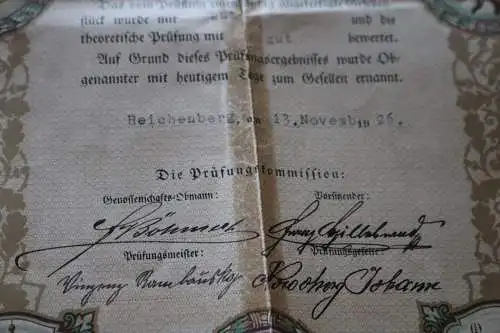 toller alter Gesellenbrief mit Hülle  für einen Spengler - Reichenberg 1926