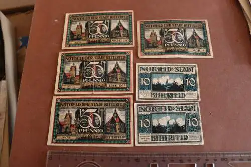 sechs alte Notgeldscheine Stadt Bitterfeld 