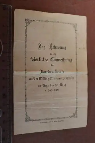 altes Blatt - Zur Erinnerung feierliche Einweihung Lourdes-Grotte - Staffelsee 