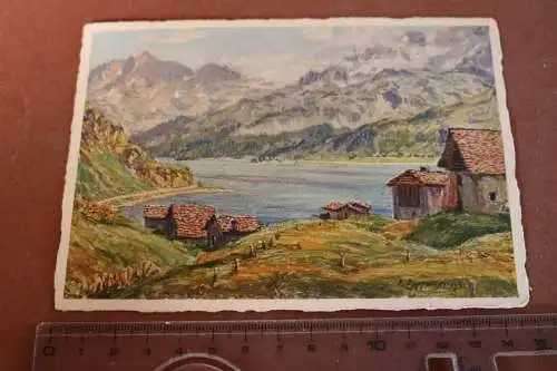 tolle alte  Künstlerkarte - Maloja mit Silsersee 1960