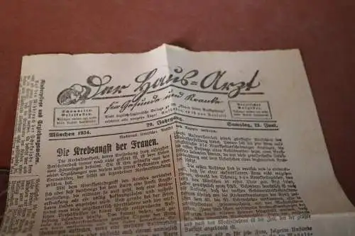 alter Zeitungsartikel - Der Haus-Arzt -  Die Krebsangst der Frauen 1934