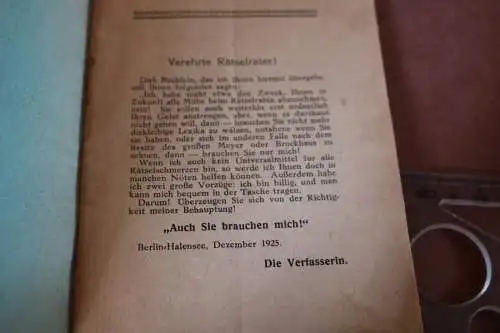 tolles altes Heft mit Antworten für Kreuzwort und Silbenrätsel -  1925