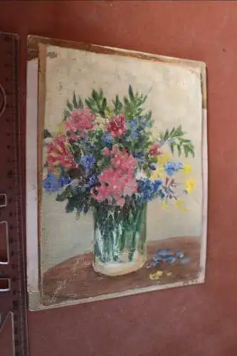 altes Gemälde Öl auf Leinwand - Vase mit Blumen - signiert - 1910-1930 ??