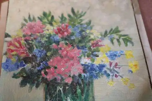 altes Gemälde Öl auf Leinwand - Vase mit Blumen - signiert - 1910-1930 ??