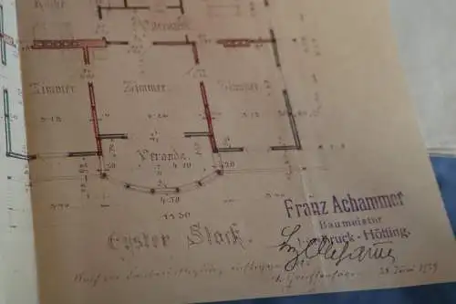 fünf tolle alte Bauzeichnungen Siedlungswohnhaus in Hötting, Innsbruck 1929