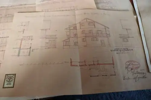 fünf tolle alte Bauzeichnungen Siedlungswohnhaus in Hötting, Innsbruck 1929