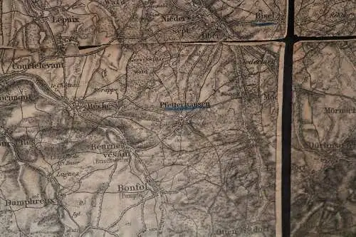 sehr alte Karte - Raum Elsass  - Pfetterhausen, Diefmatten 1900-1914 auf Leinen