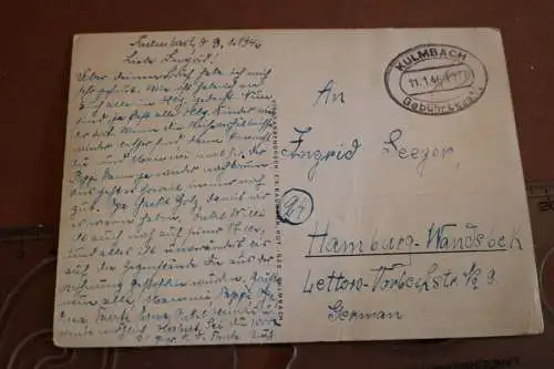 tolle alte Karte - Alt Kulmbach Rathaus mit Zinsfelderbrunnen 1946 Poststempel 