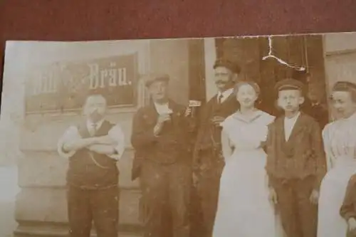 tolles altes Gruppenfoto Familie  - Gasthaus - Werbung Bill-Bräu - Hamburg