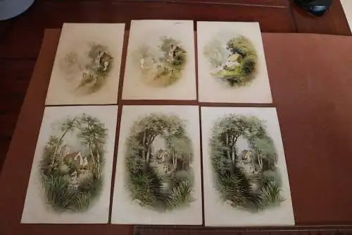 sechs tolle alte Künstlerkarten - romantische Ansichten - Künstler ??1915-16 