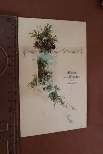 tolle alte Neujahrskarte Prägekarte - Glück und Frieden 