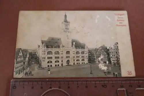 tolle alte Karte - Stuttgart - Neues Rathaus mit Marktplatz  1905