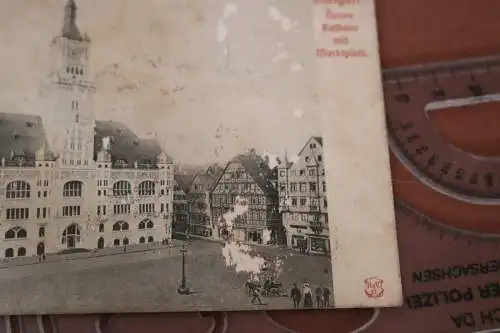 tolle alte Karte - Stuttgart - Neues Rathaus mit Marktplatz  1905