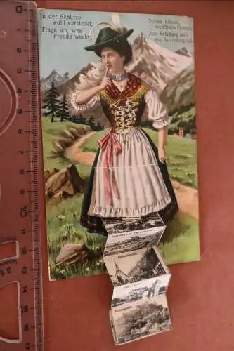 tolle alte Rucksack Karte - Frau in österr. Tracht Lithos Salzburg 1900-1910