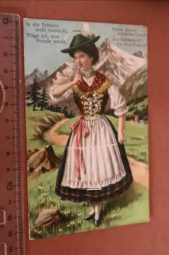 tolle alte Rucksack Karte - Frau in österr. Tracht Lithos Salzburg 1900-1910