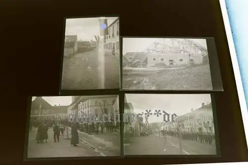vier  alte Negative  Strassen, Gebäude , Festumzug - Ort ??? 30-40er Jahre 