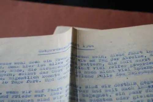 fünf alte Seiten - Ostpreussenfahrt 1944 - maschinengeschrieben - Aufsatz ?