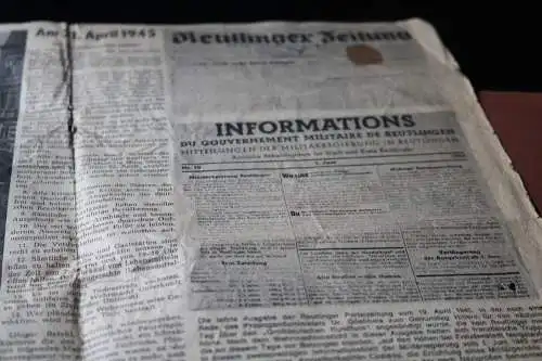 alter Zeitungsbericht Zwischen Trümmern und Befehlen Reutlingen 1945-1970 