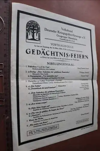 altes Programmblatt - Gedächtnisfeier der Gefallenen Mannheim 1930 