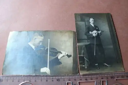 zwei tolle alte Fotos - Portrait junger Musiker - Geigenspieler - Violine ?