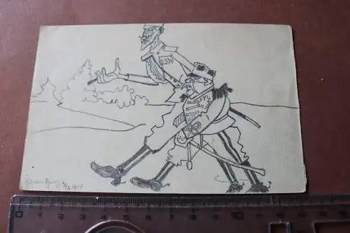 alte Karte  Handzeichnung  Karikatur - Generäle  - signiert 1915