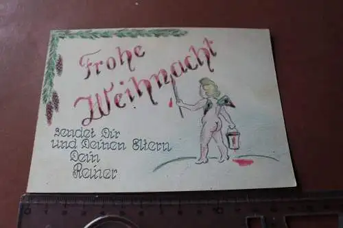 tolle alte handgemalte Karte - Frohe Weihnacht mit Engel  30-50er Jahre ?