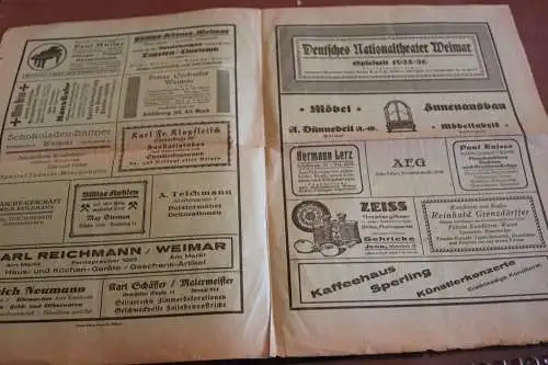 altes Programmblatt deutsches Nationaltheater Weimar mit Werbung 1926