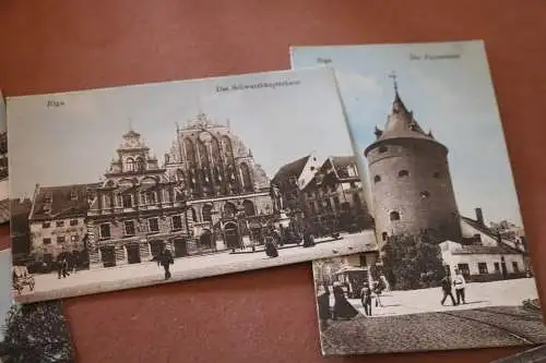 vier tolle alte Karten - Riga - Schloß, Pulverturm, russis. Theater usw. 1917