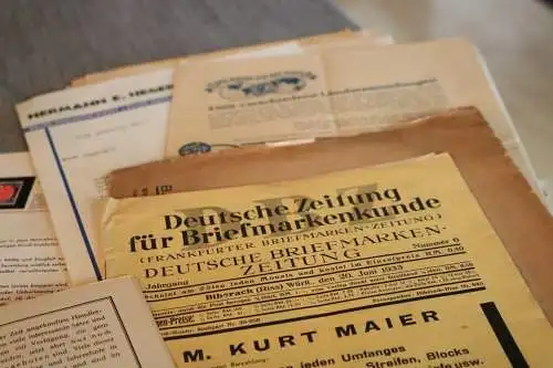Konvolut alter Briefmarken-Werbungen, Briefmarkenhändler 30er Jahre 