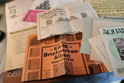 Konvolut alter Briefmarken-Werbungen, Briefmarkenhändler 30er Jahre 