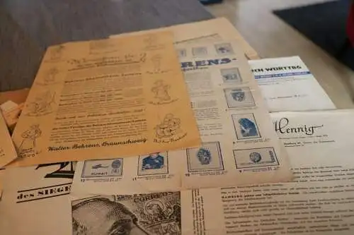 Konvolut alter Briefmarken-Werbungen, Briefmarkenhändler 30er Jahre 