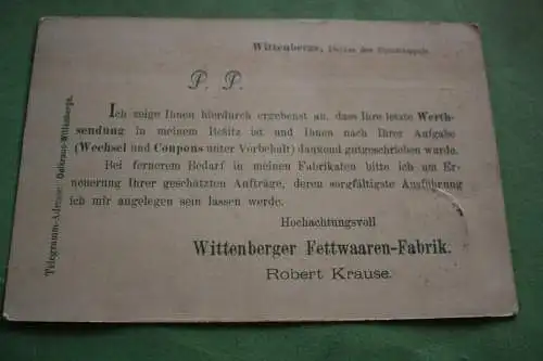 tolle alte Ganzsache von 1895 der Wittenberger Fettwaaren-Fabrik Robert Krause