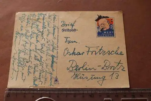 Alte Feldpostkarte Scherzpostkarte Wert keinen Pfennig .- Churchill 1943