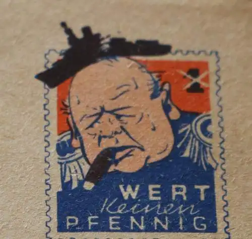 Alte Feldpostkarte Scherzpostkarte Wert keinen Pfennig .- Churchill 1943