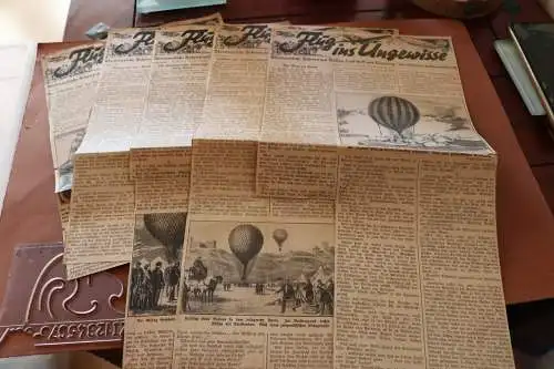 Acht alte Zeitungsausschnitte - Flug ins Ungewisse - 30er Jahre