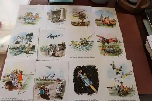 24 alte Postkarten Karikaturen Luftfahrt - aus dem lustigen Fliegerkalender 